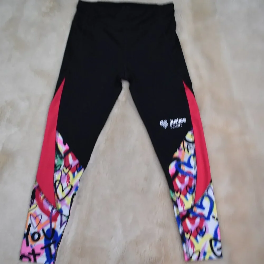 Girls Justice Leggings Size 7/8 Small Graffiti Print Stretch Pants